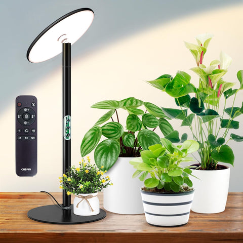 Full Spectrum Desk LED Grow Lights - Chiphy, 40W Aluminum Tabletop Lamp, Auto Timer 4H/8H/12H, 16''-30'' Adjustable Height, Remote Control - Ideal for All Plant Sizes