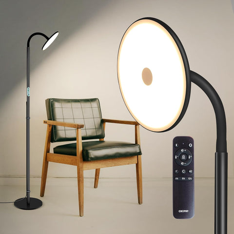 Bright & Dimmable LED Floor Lamp by chiphy: Adjustable 28''-76'', 23W-40W, 2300K-6500K, with Flexible Gooseneck & Remote, for Home Office Reading