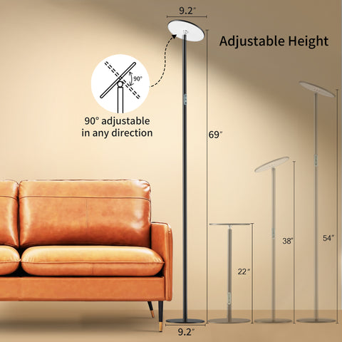 Aluminum LED Floor Lamp - Chiphy | Dual Color Temperature (2300-6500K) & Adjustable Brightness, 40W/2400LM, 69" Tall with 4 Heights - Versatile for Living Room, Bedroom, Reading