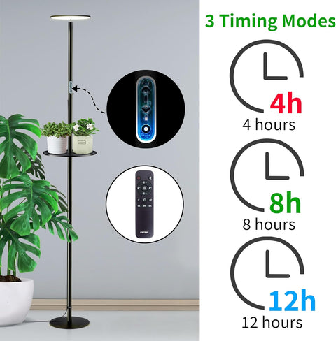 Adjustable Full Spectrum LED Grow Light - 40W, 2300-6500K, 10-Level Dimmable, Up to 69'' Height, Optional Tray, Remote & Timer - Chiphy