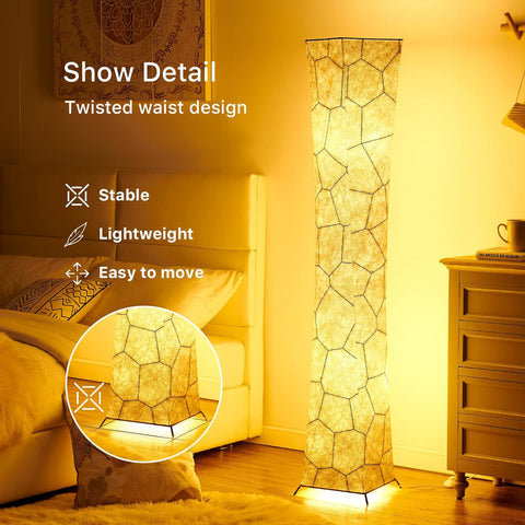 Twisted Waist Design Floor Lamp - Dimmable, 3 Levels Adjustable Brightness, 12Wx2 LED Bulbs, Mable Fabric Shade - Chiphy