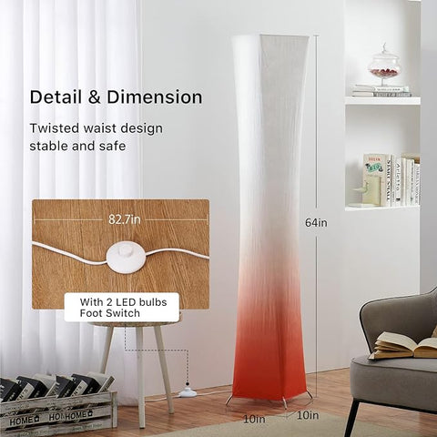 Twisted Waist Design Floor Lamp - Dimmable, 3 Levels Adjustable Brightness, 12Wx2 LED Bulbs, Red Gradient Fabric Shade - Chiphy