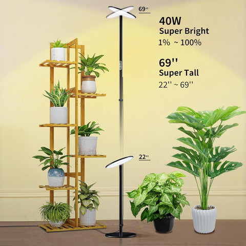Adjustable Full Spectrum LED Grow Light - 40W, 2300-6500K, 10-Level Dimmable, Up to 69'' Height, Optional Tray, Remote & Timer - Chiphy
