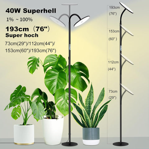 chiphy Grow Lamp, 40W Full Spectrum Grow Lights for Indoor Plants, 4H/8H/12H Timer, 2300K-6500K, 10 Dimmable Levels, 76''Height Adjustable, Remote Control, Ideal for Tall Large Plants