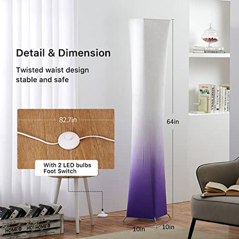 Twisted Waist Design Floor Lamp - Dimmable, 3 Levels Adjustable Brightness, 12Wx2 LED Bulbs, Purple Gradient Fabric Shade - Chiphy