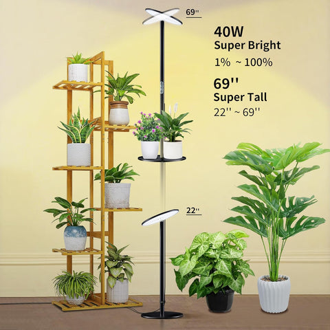 Adjustable Full Spectrum LED Grow Light - 40W, 2300-6500K, 10-Level Dimmable, Up to 69'' Height, Optional Tray, Remote & Timer - Chiphy