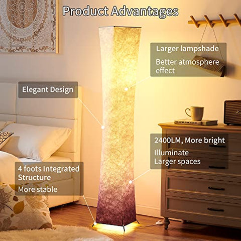 Stehlampe im Twisted-Taille-Design – dimmbar, 3-stufig einstellbare Helligkeit, 12 W x 2 LED-Lampen, violetter Stoffschirm mit Farbverlauf – Chiphy
