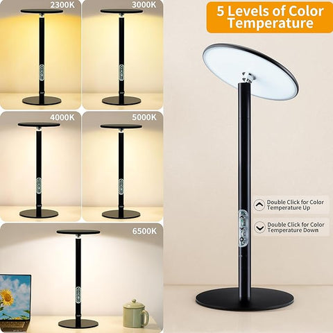 Dimmable LED Table Lamp, 20W 1500 Lumen, 2300K-6500K Adjustable, Industrial Metal Shell - chiphy Bedside Nightstand Lamp for Bedroom, Dining Room, Living Room