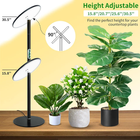 Full Spectrum Desk LED Grow Lights - Chiphy, 40W Aluminum Tabletop Lamp, Auto Timer 4H/8H/12H, 16''-30'' Adjustable Height, Remote Control - Ideal for All Plant Sizes