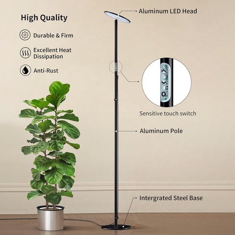 Adjustable Full Spectrum LED Grow Light - 40W, 2300-6500K, 10-Level Dimmable, Up to 69'' Height, Optional Tray, Remote & Timer - Chiphy