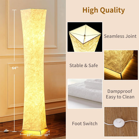 Twisted Waist Design Floor Lamp - Dimmable, 3 Levels Adjustable Brightness, 12Wx2 LED Bulbs, White Fabric Shade - Chiphy