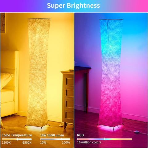 RGB Color Changing and Dimmable LED Floor Lamp with White Fabric Shade and Remote Control - Ideal for Living Room, Bedroom, Play Room - chiphy