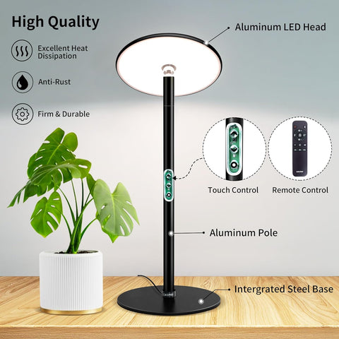 Full Spectrum Desk LED Grow Lights - Chiphy, 40W Aluminum Tabletop Lamp, Auto Timer 4H/8H/12H, 16''-30'' Adjustable Height, Remote Control - Ideal for All Plant Sizes