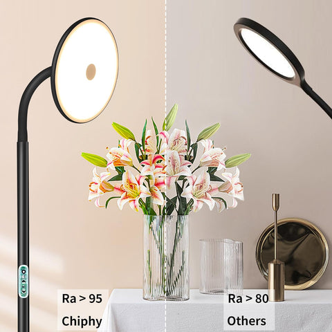 Bright & Dimmable LED Floor Lamp by chiphy: Adjustable 28''-76'', 23W-40W, 2300K-6500K, with Flexible Gooseneck & Remote, for Home Office Reading