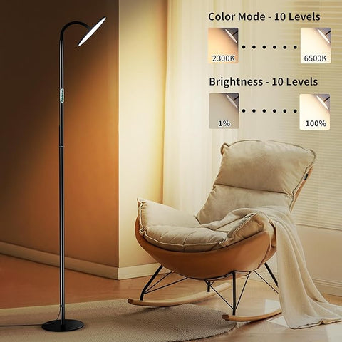 Bright & Dimmable LED Floor Lamp by chiphy: Adjustable 28''-76'', 23W-40W, 2300K-6500K, with Flexible Gooseneck & Remote, for Home Office Reading