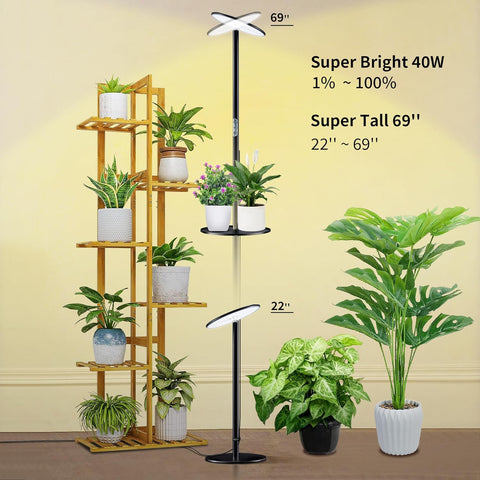 Adjustable Full Spectrum LED Grow Light - 40W, 2300-6500K, 10-Level Dimmable, Up to 69'' Height, Optional Tray, Remote & Timer - Chiphy