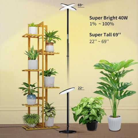 Adjustable Full Spectrum LED Grow Light - 40W, 2300-6500K, 10-Level Dimmable, Up to 69'' Height, Optional Tray, Remote & Timer - Chiphy