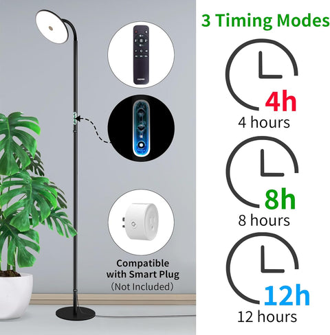 chiphy Grow Lamp, 40W Full Spectrum Grow Lights for Indoor Plants, 4H/8H/12H Timer, 2300K-6500K, 10 Dimmable Levels, 76''Height Adjustable, Remote Control, Ideal for Tall Large Plants