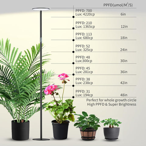 Adjustable Full Spectrum LED Grow Light - 40W, 2300-6500K, 10-Level Dimmable, Up to 69'' Height, Optional Tray, Remote & Timer - Chiphy