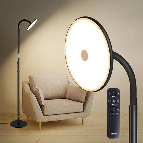 Bright & Dimmable LED Floor Lamp by chiphy: Adjustable 28''-76'', 23W-40W, 2300K-6500K, with Flexible Gooseneck & Remote, for Home Office Reading