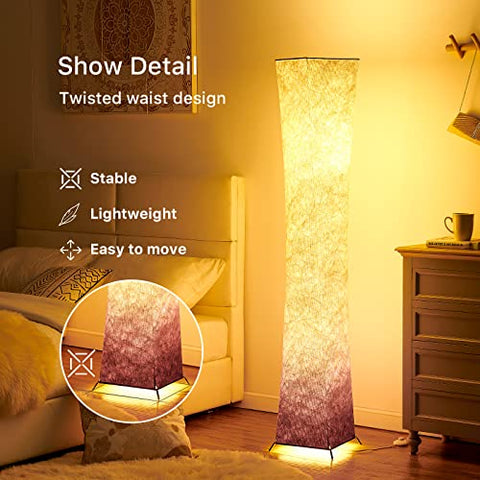 Twisted Waist Design Floor Lamp - Dimmable, 3 Levels Adjustable Brightness, 12Wx2 LED Bulbs, Purple Gradient Fabric Shade - Chiphy