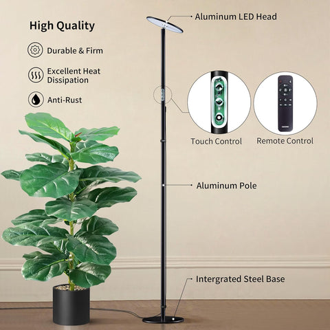 Adjustable Full Spectrum LED Grow Light - 40W, 2300-6500K, 10-Level Dimmable, Up to 69'' Height, Optional Tray, Remote & Timer - Chiphy