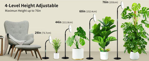 chiphy Grow Lamp, 40W Full Spectrum Grow Lights for Indoor Plants, 4H/8H/12H Timer, 2300K-6500K, 10 Dimmable Levels, 76''Height Adjustable, Remote Control, Ideal for Tall Large Plants