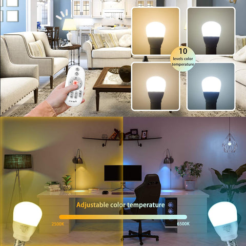 Remote-Controlled Multicolor LED Light Bulbs by chiphy | 7 Colors & Adjustable Brightness | 9W (60W Equivalent) | A19 Base | 2500K-6500K Adjustable Color Temperature | 2-Pack