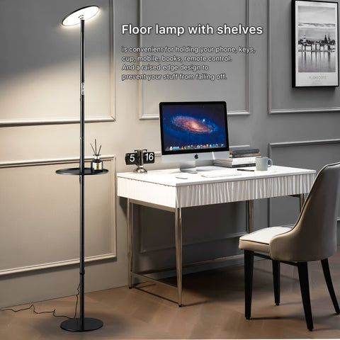 Multifunctional LED Floor Lamp with Storage Tray - Chiphy | Dual & Single Color Temperature Options (2300-6500K/4000K), Smart Plug & Remote Control - Ideal for Home & Office