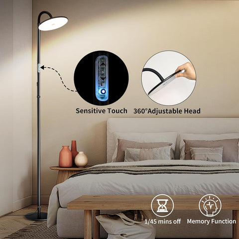 Bright & Dimmable LED Floor Lamp by chiphy: Adjustable 28''-76'', 23W-40W, 2300K-6500K, with Flexible Gooseneck & Remote, for Home Office Reading