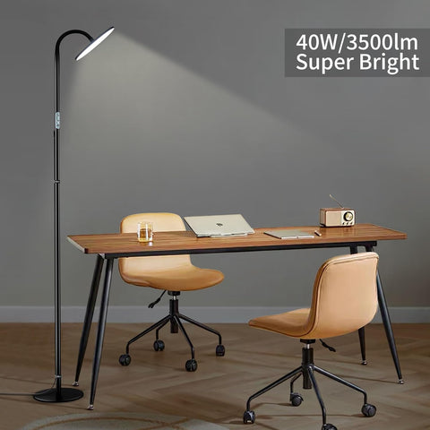 Bright & Dimmable LED Floor Lamp by chiphy: Adjustable 28''-76'', 23W-40W, 2300K-6500K, with Flexible Gooseneck & Remote, for Home Office Reading
