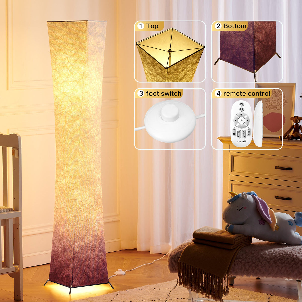 CHIPHY 61" 3-level Dimmable LED Floor Lamp with purple gradient lampsh –  Chiphylighting