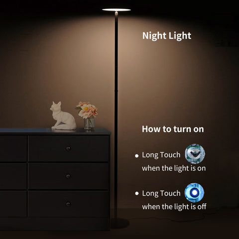 アルミニウム LED フロア ランプ - Chiphy |デュアル色温度 (2300-6500K) &amp; 調整可能な明るさ、40W/2400LM、高さ69インチ、4つの高さ - リビングルーム、寝室、読書に多用途