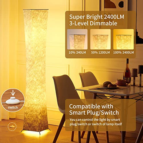 ツイストウエストデザインフロアランプ - 調光可能、明るさ3段階調整可能、12Wx2 LED電球、ブラウングラデーションファブリックシェード - Chiphy