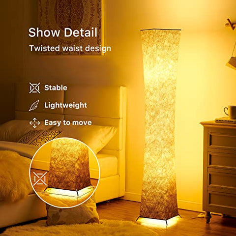 Twisted Waist Design Floor Lamp - Dimmable, 3 Levels Adjustable Brightness, 12Wx2 LED Bulbs, Brown Gradient Fabric Shade - Chiphy