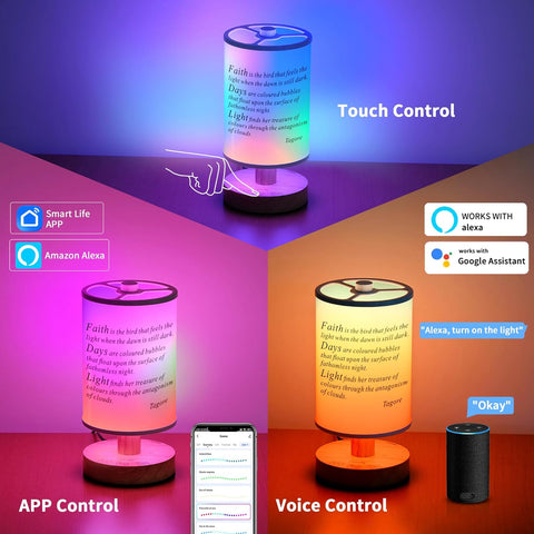スマート RGB テーブルランプ - 調光可能、色の変更、音声およびアプリ制御、USB 充電、カスタマイズ可能 - Chiphy