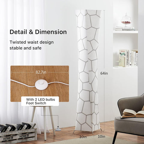Twisted Waist Design Floor Lamp - Dimmable, 3 Levels Adjustable Brightness, 12Wx2 LED Bulbs, Mable Fabric Shade - Chiphy