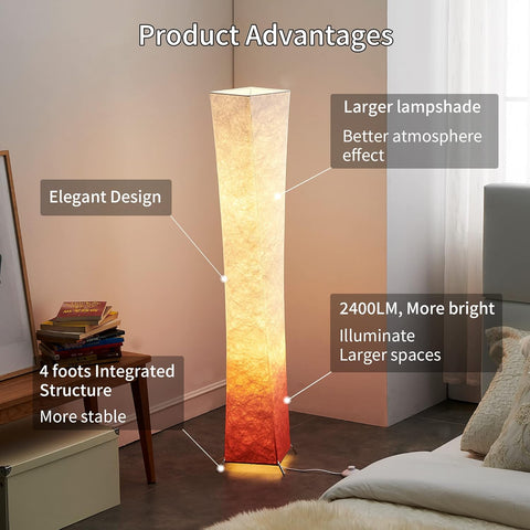 Twisted Waist Design Floor Lamp - Dimmable, 3 Levels Adjustable Brightness, 12Wx2 LED Bulbs, Red Gradient Fabric Shade - Chiphy