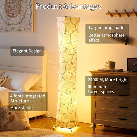 Twisted Waist Design Floor Lamp - Dimmable, 3 Levels Adjustable Brightness, 12Wx2 LED Bulbs, Mable Fabric Shade - Chiphy