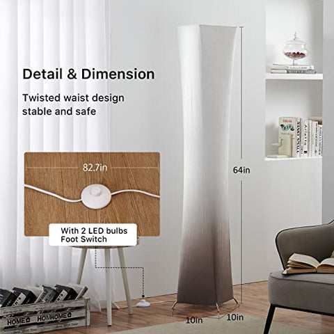 Twisted Waist Design Floor Lamp - Dimmable, 3 Levels Adjustable Brightness, 12Wx2 LED Bulbs, Brown Gradient Fabric Shade - Chiphy