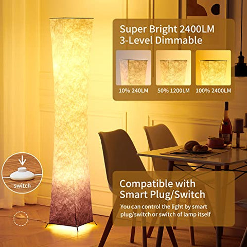ツイストウエストデザインフロアランプ - 調光可能、明るさ3段階調整可能、12Wx2 LED電球、パープルグラデーションファブリックシェード - Chiphy