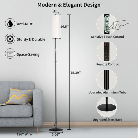 Modern 75'' RGB Color Changing Floor Lamp - Alexa & App Control, Music Sync, Ideal for Living Room, Bedroom, Gaming, Party - chiphy