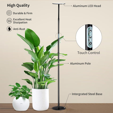 60W LED Full Spectrum Indoor Plant Light - Adjustable Height, Dimmable Brightness, 360° Flexible Head, Remote Control - Ideal for Every Growth Stage