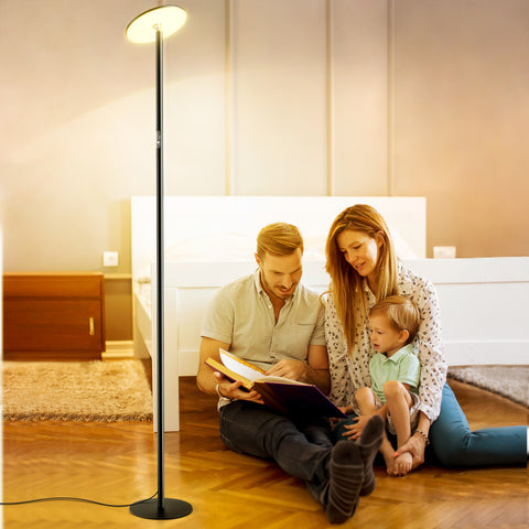 アルミニウム LED フロア ランプ - Chiphy |デュアル色温度 (2300-6500K) &amp; 調整可能な明るさ、40W/2400LM、高さ69インチ、4つの高さ - リビングルーム、寝室、読書に多用途