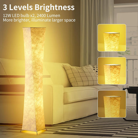 Twisted Waist Design Floor Lamp - Dimmable, 3 Levels Adjustable Brightness, 12Wx2 LED Bulbs, White Fabric Shade - Chiphy
