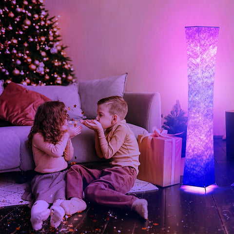 RGB-Farbwechselnde und dimmbare LED-Stehlampe mit weißem Stoffschirm und Fernbedienung – ideal für Wohnzimmer, Schlafzimmer, Spielzimmer – chiphy