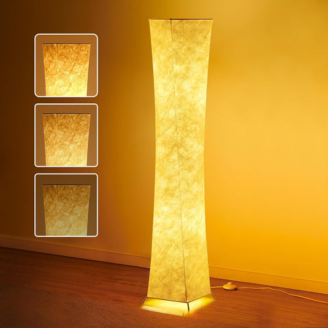 Twisted Waist Design Floor Lamp - Dimmable, 3 Levels Adjustable Brightness, 12Wx2 LED Bulbs, White Fabric Shade - Chiphy