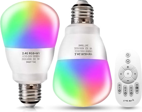Remote-Controlled Multicolor LED Light Bulbs by chiphy | 7 Colors & Adjustable Brightness | 9W (60W Equivalent) | A19 Base | 2500K-6500K Adjustable Color Temperature | 2-Pack
